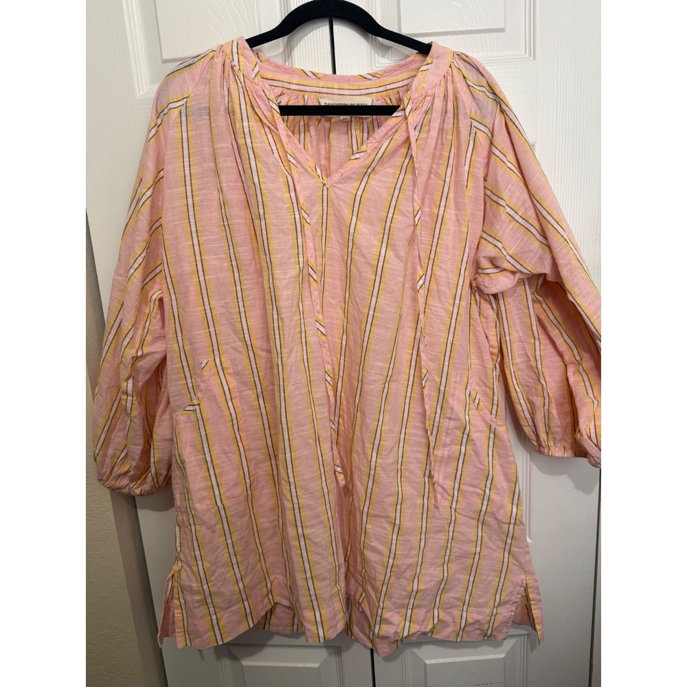 Daughters of India Poet Mini Dress M Pink Sorbet Handloom Cotton Boho $269
